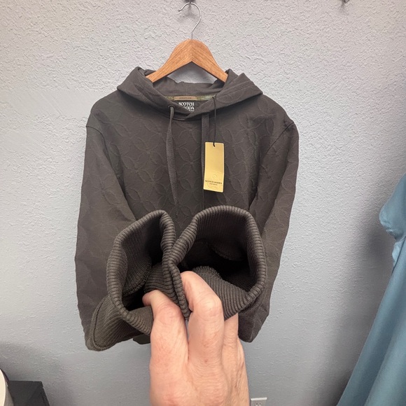 NWT Scotch & Soda Men’s Sz Med Dark Brown Jacquard Terry Relaxed Fit Hoodie - Picture 9 of 16